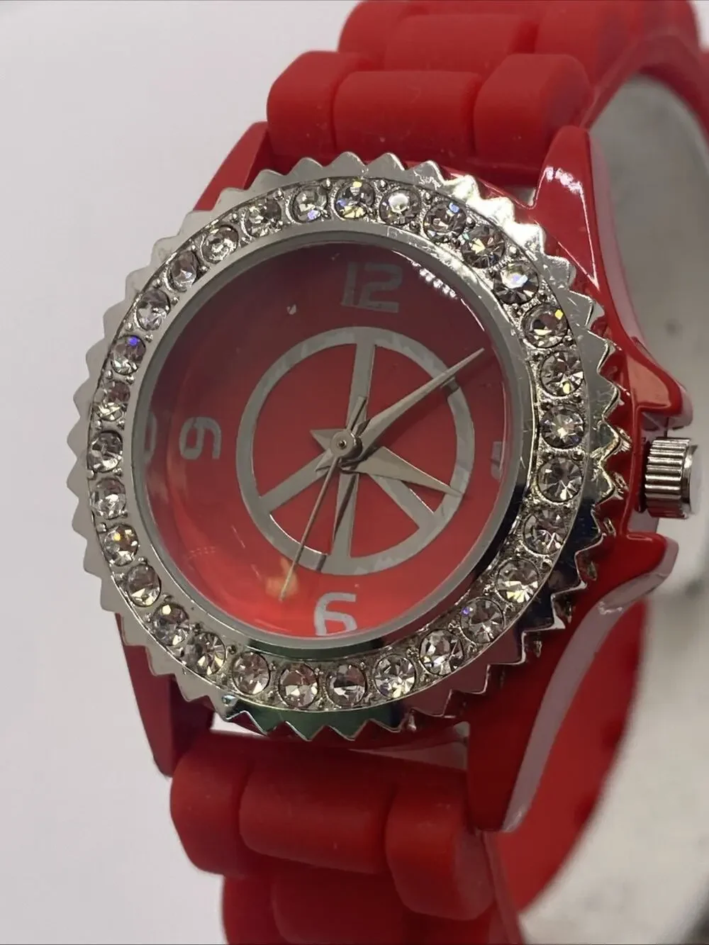 Geneva Red Rhinestone Watch Works New Battery Womens